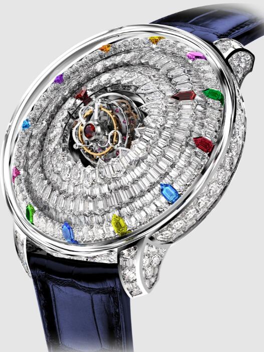 Review Jacob & Co THE MYSTERY TOURBILLON DIAMOND AND RAINBOW INDEX SN800.30.BD.AF.ABALA Replica watch